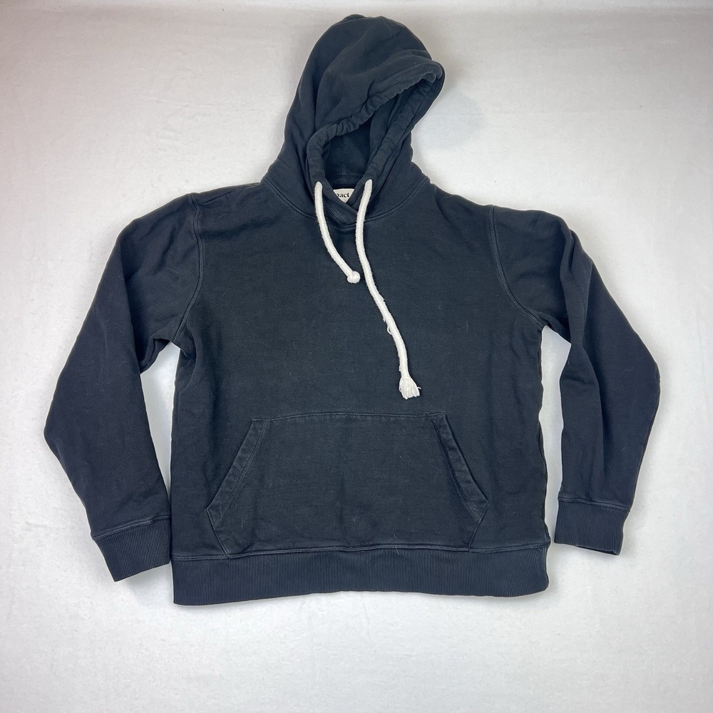 Pact Organic Cotton Unisex Black Hoodie Pullover Sweatshirt Minimalist Size M